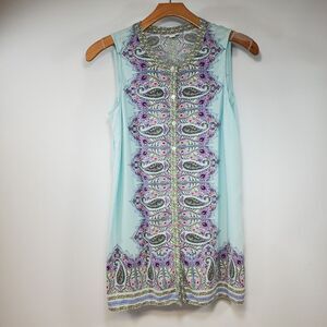 J .Jill Button Down Placed Paisley Mirror Image Border Hem Tunic‎ Top Blouse M